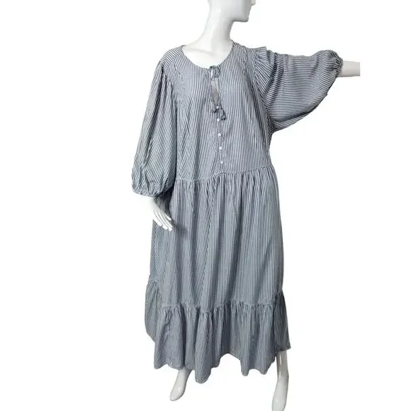 Old Navy Womens Size 4X Striped All Day Maxi Swing Boho Cottagecore Dress Plus - Picture 2 of 12